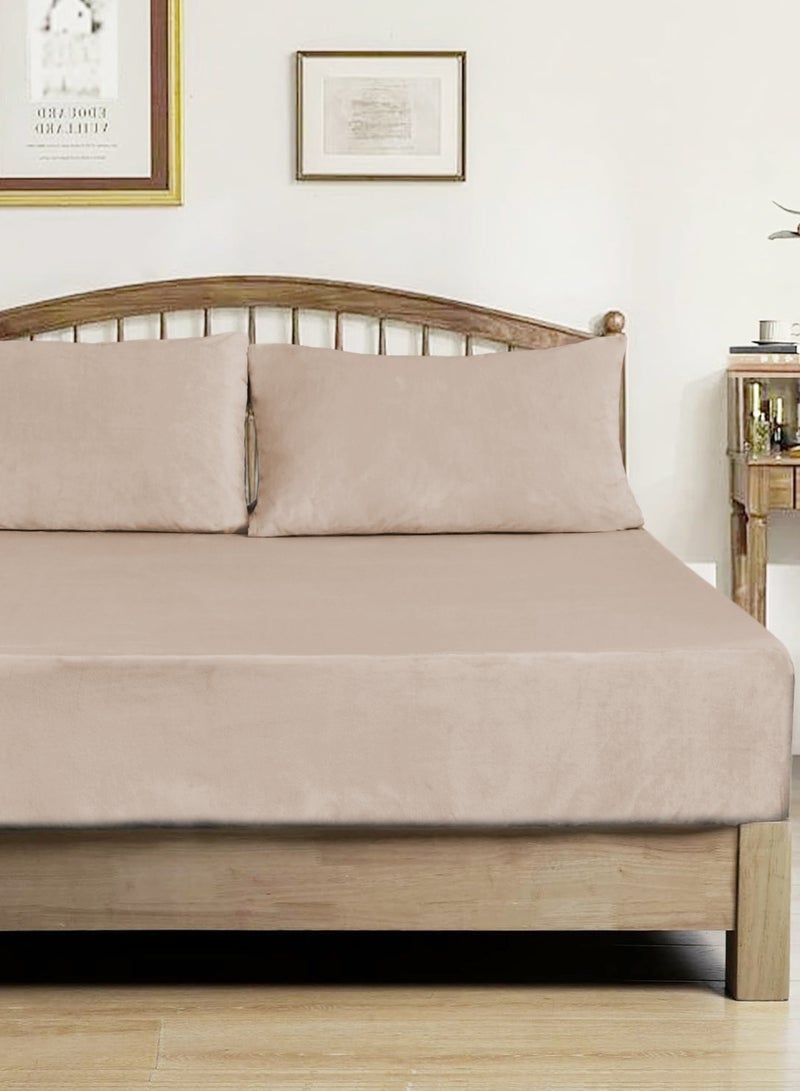 Master Home Textile Velvet Fitted Sheet Set, Queen Size - 3PCS,Fits 160 x 200 cm Bed, Soft & Cozy - Image 1