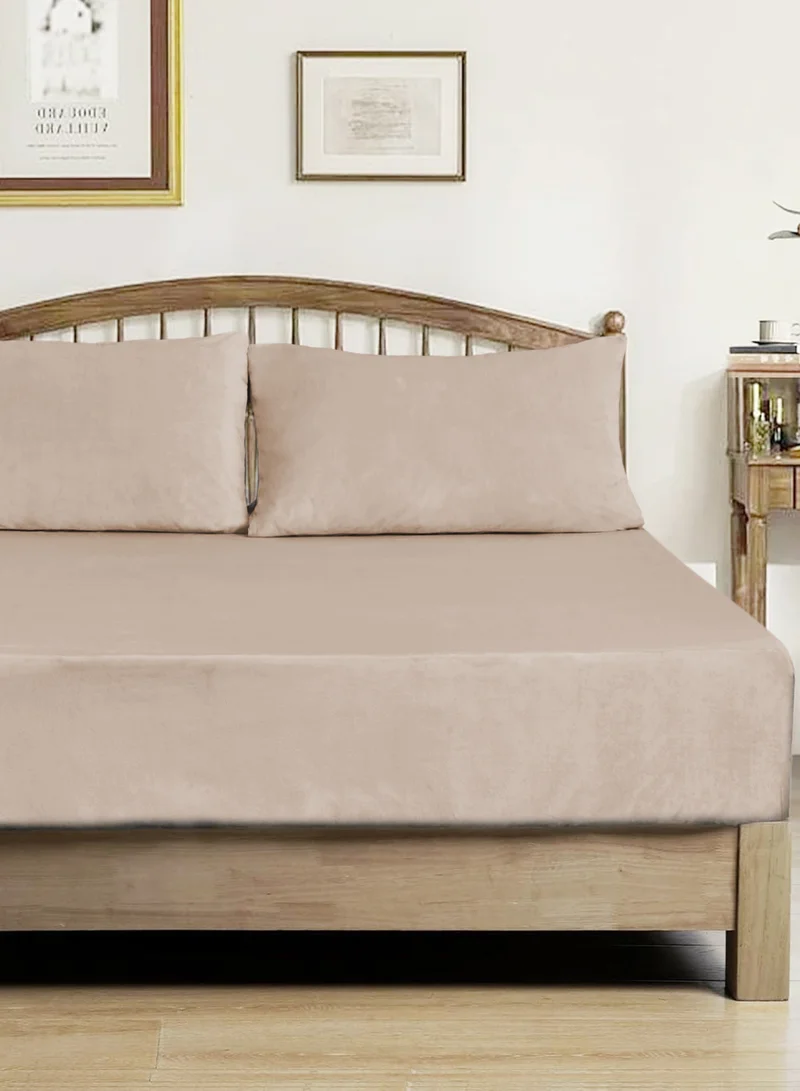 Master Home Textile Velvet Fitted Sheet Set, Queen Size - 3PCS,Fits 160 x 200 cm Bed, Soft & Cozy