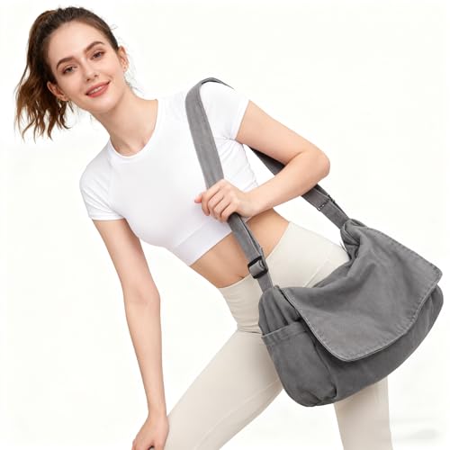 BEFUNIRISE Canvas Messenger Bag for Women Men Vintage Satchel Bag Aesthetic Crossbody Shoulder Bag Casual Sling Bag (A-Black) - Image 2