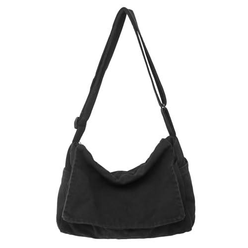 BEFUNIRISE Canvas Messenger Bag for Women Men Vintage Satchel Bag Aesthetic Crossbody Shoulder Bag Casual Sling Bag (A-Black) - Image 1