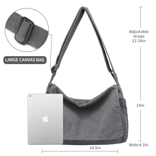BEFUNIRISE Canvas Messenger Bag for Women Men Vintage Satchel Bag Aesthetic Crossbody Shoulder Bag Casual Sling Bag (A-Black) - Image 3