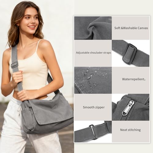 BEFUNIRISE Canvas Messenger Bag for Women Men Vintage Satchel Bag Aesthetic Crossbody Shoulder Bag Casual Sling Bag (A-Black) - Image 5