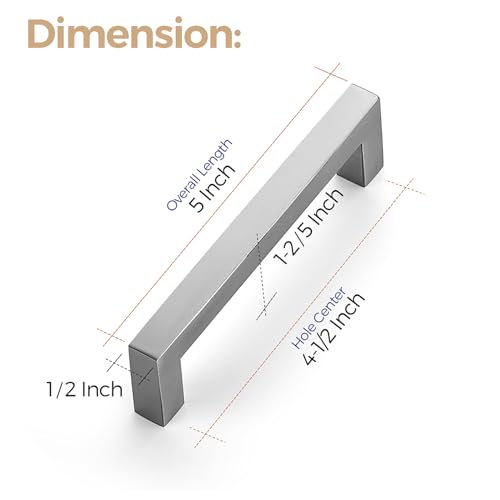 Ravinte 10 Pack 4-1/2 Inch Square Cabinet Handles - Satin Nickel and Brushed Nickel Drawer Pulls - Kitchen Cabinet Hardware - Image 3