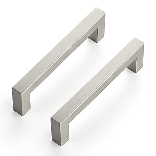Ravinte 10 Pack 4-1/2 Inch Square Cabinet Handles - Satin Nickel and Brushed Nickel Drawer Pulls - Kitchen Cabinet Hardware - Image 1