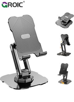 Black iPad Stand, iPad Rotating Stand for Desk, Alloy Desk Mobile Phone Stand, Lightweight Phone Bracket for Travel, Foldable iPad Stand, Portable Phone Stand