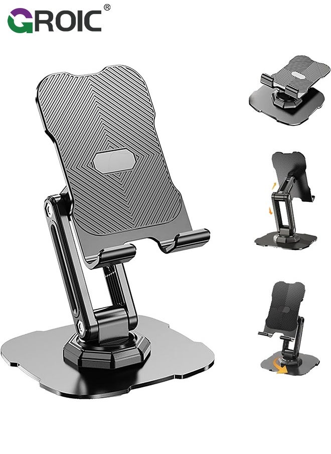 GROIC - Black iPad Stand, iPad Rotating Stand for Desk, Alloy Desk Mobile Phone Stand, Lightweight Phone Bracket for Travel, Foldable iPad Stand, Portable Phone Stand - Image 1