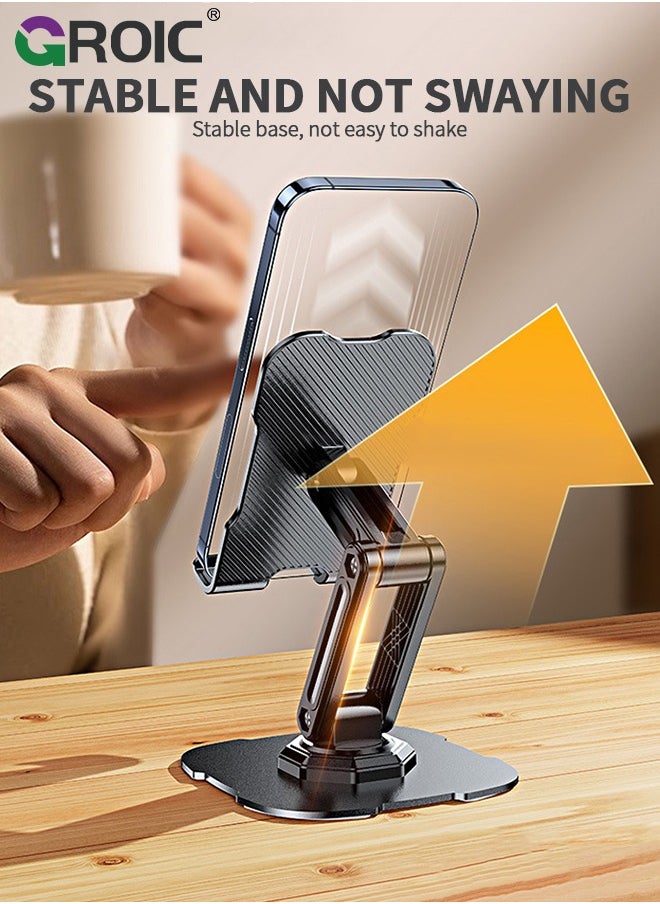 GROIC - Black iPad Stand, iPad Rotating Stand for Desk, Alloy Desk Mobile Phone Stand, Lightweight Phone Bracket for Travel, Foldable iPad Stand, Portable Phone Stand - Image 1