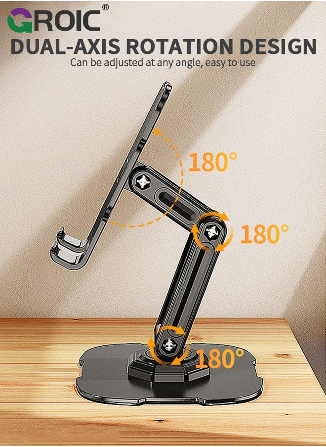 GROIC - Black iPad Stand, iPad Rotating Stand for Desk, Alloy Desk Mobile Phone Stand, Lightweight Phone Bracket for Travel, Foldable iPad Stand, Portable Phone Stand - Image 1