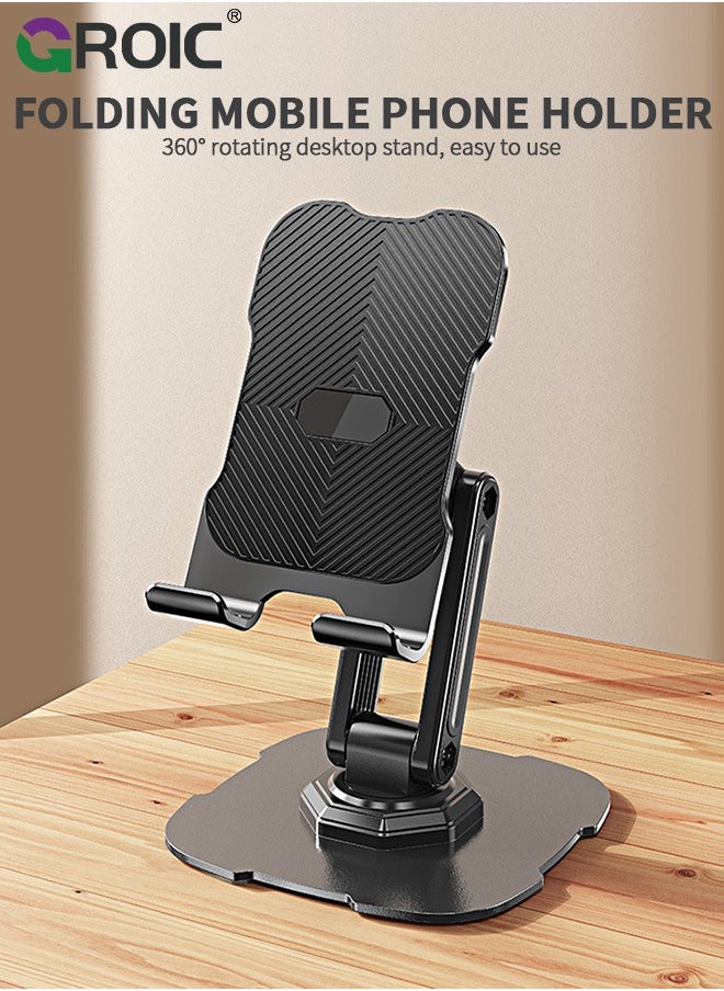 GROIC - Black iPad Stand, iPad Rotating Stand for Desk, Alloy Desk Mobile Phone Stand, Lightweight Phone Bracket for Travel, Foldable iPad Stand, Portable Phone Stand - Image 1