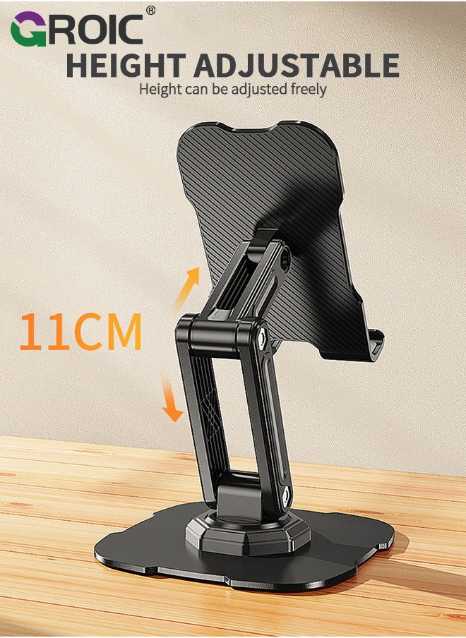 GROIC - Black iPad Stand, iPad Rotating Stand for Desk, Alloy Desk Mobile Phone Stand, Lightweight Phone Bracket for Travel, Foldable iPad Stand, Portable Phone Stand - Image 1