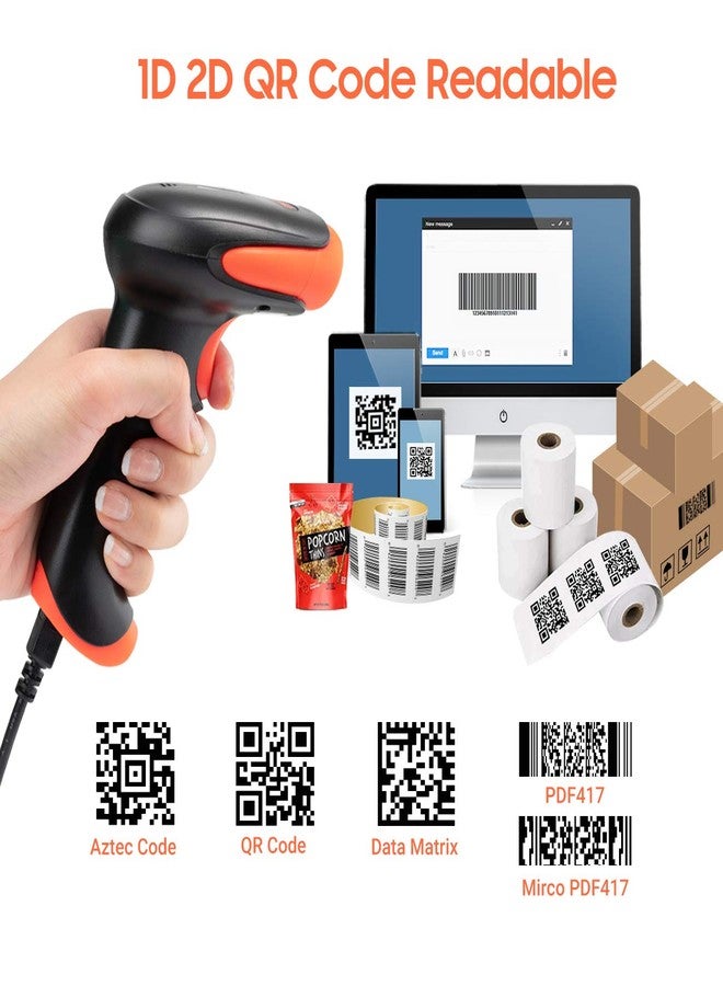 Tera Wireless 2D QR Barcode Scanner with Stand, 3 in 1 Compatible with Bluetooth & 2.4GHz Wireless & USB Wired Barcode Reader Handheld Bar Code Reader HW0001 - Image 4