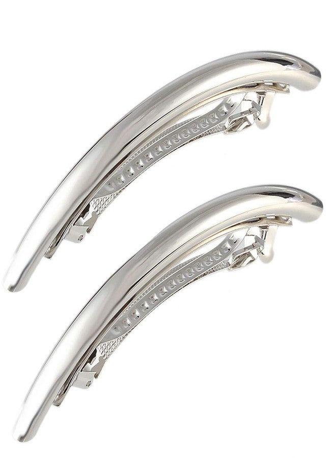 Fodattm 2PCS Women Metal Alloy French Hair Barrette Hair Clip Simple Hair Pin Hair Accessories Spring Clips (Silver) - Image 1