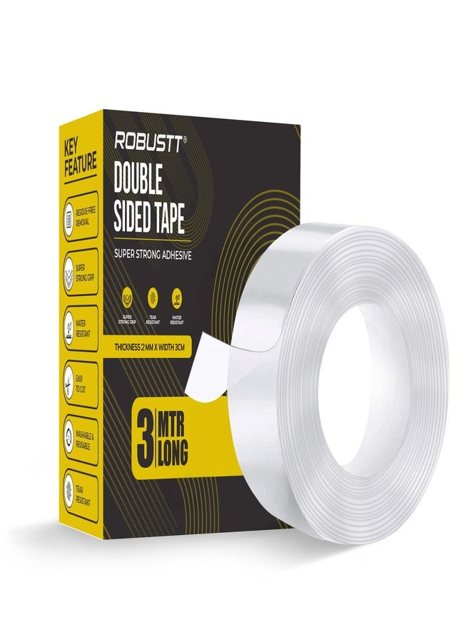 Robustt Double Sided Tape(Pack of 1) 3m x 3 Cm, Heavy Duty, Transparent IVY Grip Tape, Removable Traceless Mounting Best Suited for Wall Tape, Kitchen, Home Dcor & DIY - Image 1