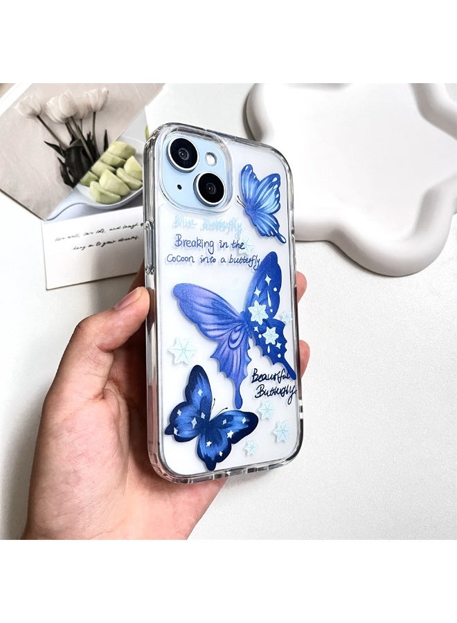 NIBEMINENT Blue Butterfly In English Protective TPU Case Cover For iPhone 15 Plus Clear - Image 2
