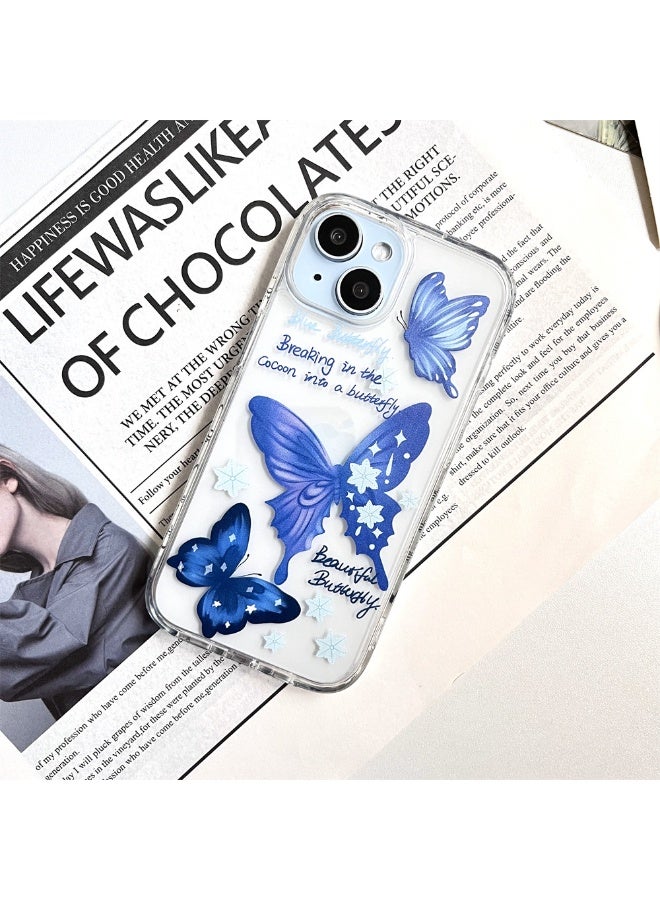 NIBEMINENT Blue Butterfly In English Protective TPU Case Cover For iPhone 15 Plus Clear - Image 1