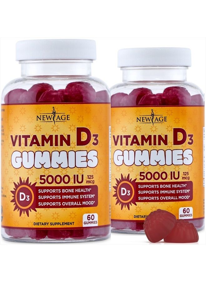 New Age Vitamin D3 5000 IU 125mcg Gummies - Support Immune Support, Strong Bone Health - Non-GMO, Gluten-Free, Dairy-Free, No Gelatin (120 Gummies (Pack of 2)) - Image 1
