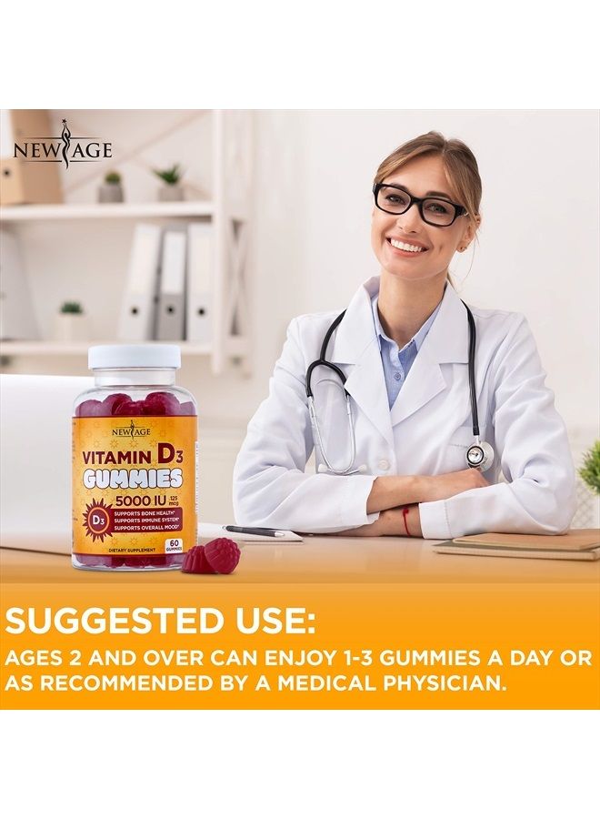 New Age Vitamin D3 5000 IU 125mcg Gummies - Support Immune Support, Strong Bone Health - Non-GMO, Gluten-Free, Dairy-Free, No Gelatin (120 Gummies (Pack of 2)) - Image 2