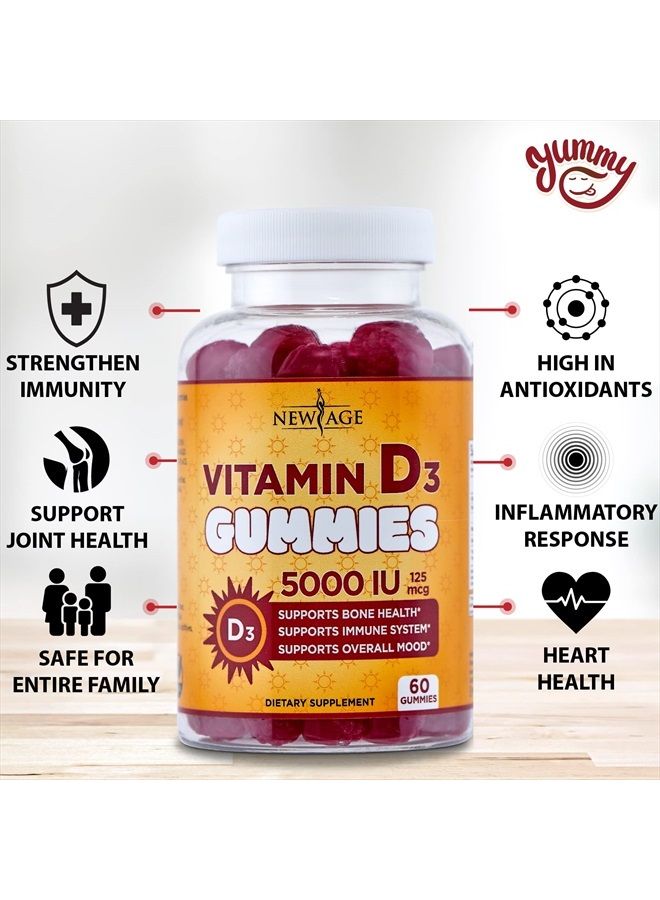 New Age Vitamin D3 5000 IU 125mcg Gummies - Support Immune Support, Strong Bone Health - Non-GMO, Gluten-Free, Dairy-Free, No Gelatin (120 Gummies (Pack of 2)) - Image 5