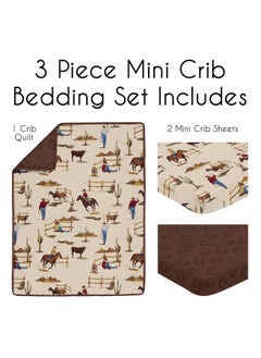 Sweet Jojo Designs Brown Western Cowboy Boy Baby Mini Crib Bedding Set Infant Nursery Room Newborn Blanket Portable Pack n Play Sheets 3p Wild West Horseshoe Southern Charm Country Horse Cow Animal - pzsku/Z8BF12307489E68FBE66BZ/45/_/1737030752/b962b1c1-2d00-45a3-b65e-6626b9a984da