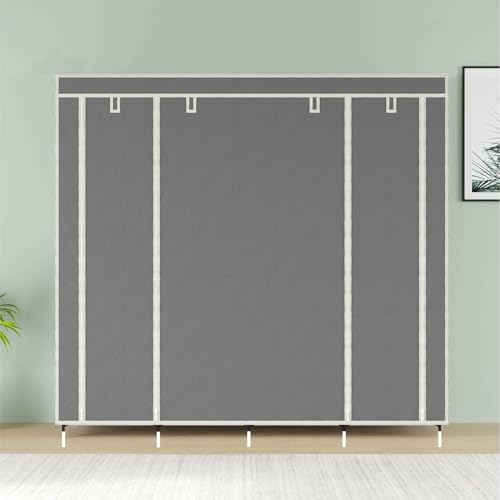 GTC 12-Shelf Collapsible Wardrobe – Portable Foldable Grey Almirah with Plastic Frame, Fancy Layer Rack for Clothes Organizer (Model 88370) - Image 4