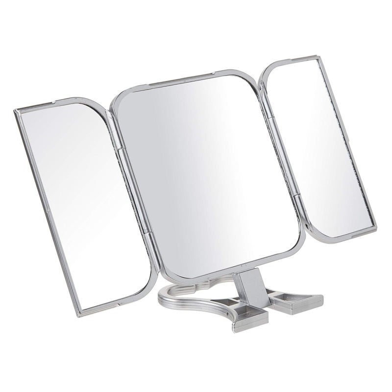 Danielle Creations 3-Way Foldable Travel Makeup Mirror with Built in Stand and Handle  Silver - Image 1