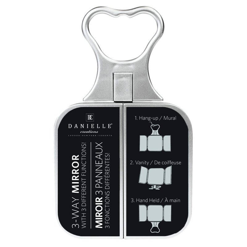 Danielle Creations 3-Way Foldable Travel Makeup Mirror with Built in Stand and Handle  Silver - Image 2