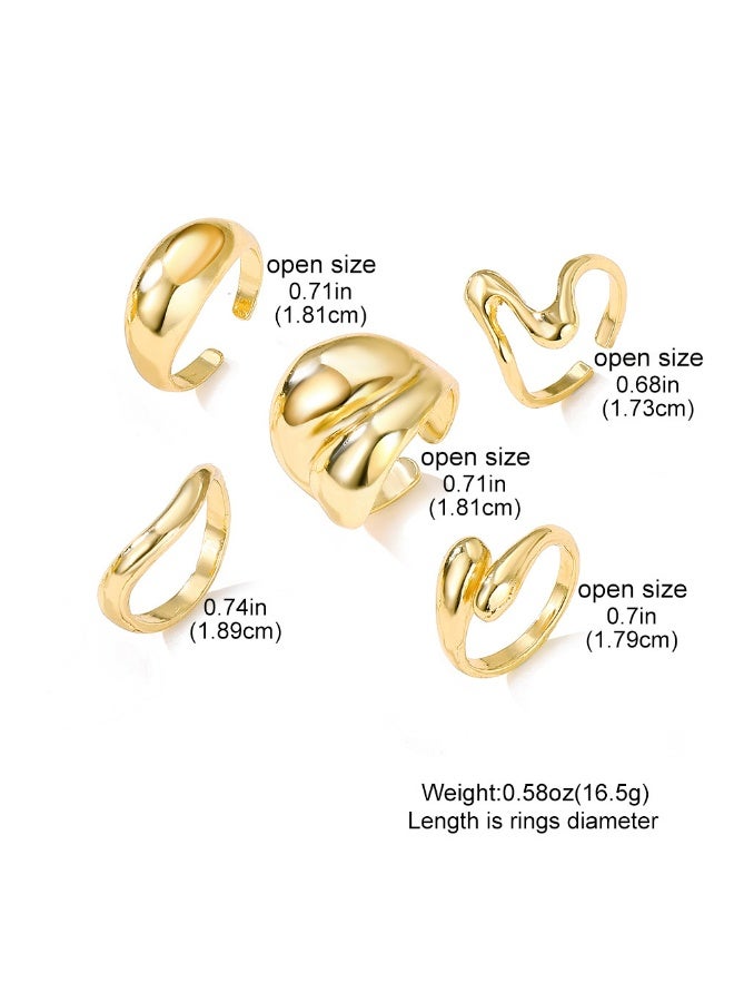 لوميا مجموعة خواتم ذهبية سميكة مكونة من 15 قطعة، خواتم قبة مفتوحة قابلة للتعديل للنساء، مجوهرات سميكة بسيطة قابلة للتكديس للارتداء اليومي والهدايا - Image 2