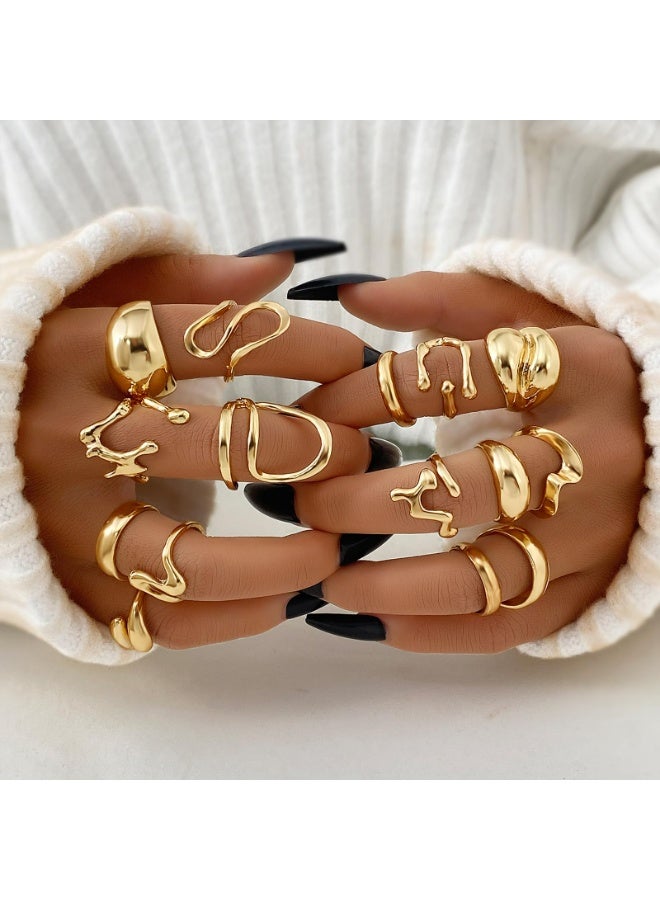 لوميا مجموعة خواتم ذهبية سميكة مكونة من 15 قطعة، خواتم قبة مفتوحة قابلة للتعديل للنساء، مجوهرات سميكة بسيطة قابلة للتكديس للارتداء اليومي والهدايا - Image 3