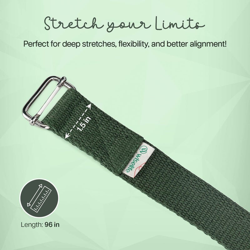 WISELIFE Yoga Stretch Belt/Strap | Best for Daily Stretching, Yoga, Pilates, Physical Therapy, Fitness | 8 Feet Premium Cotton Strech Band (Olive Green) - Image 2