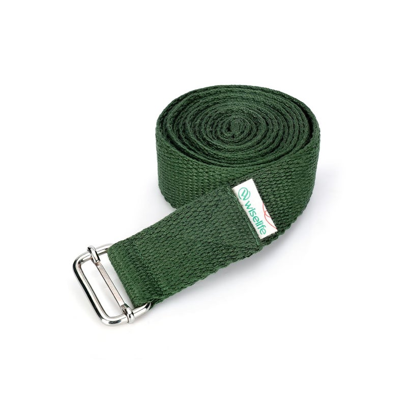 WISELIFE Yoga Stretch Belt/Strap | Best for Daily Stretching, Yoga, Pilates, Physical Therapy, Fitness | 8 Feet Premium Cotton Strech Band (Olive Green) - Image 1