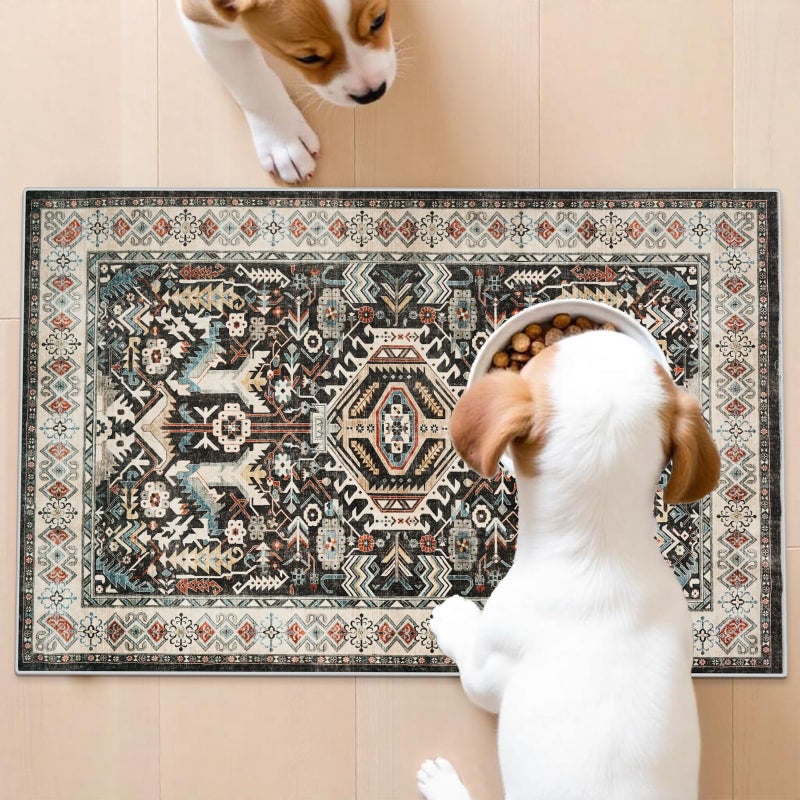 RUUGME Entryway Washable Area Rug 2x3 - Small Doormat Vintage Distressed Rugs Oriental Non-Slip Stain Resistant Carpet Soft Thin Non-Shedding Indoor Floor Mat for Bedroom Bathroom Kitchen(Black,2x3) - Image 3