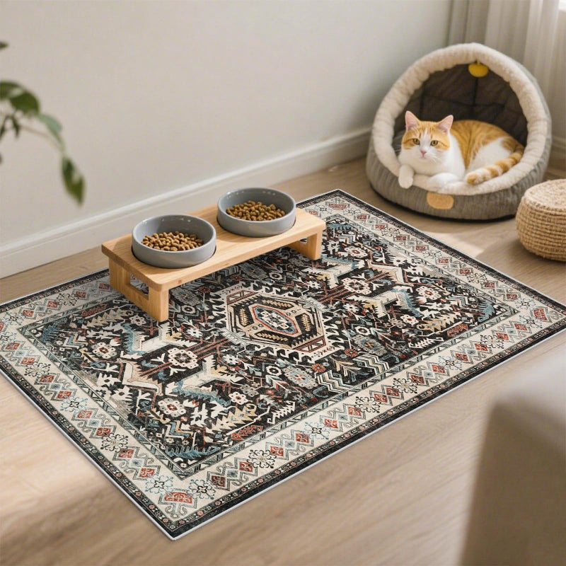 RUUGME Entryway Washable Area Rug 2x3 - Small Doormat Vintage Distressed Rugs Oriental Non-Slip Stain Resistant Carpet Soft Thin Non-Shedding Indoor Floor Mat for Bedroom Bathroom Kitchen(Black,2x3) - Image 2