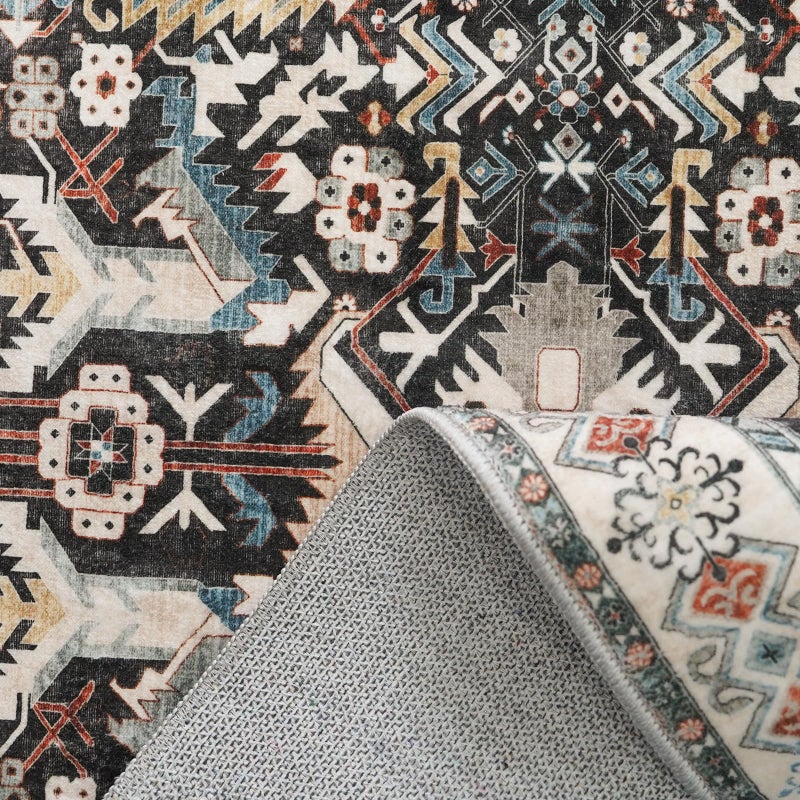 RUUGME Entryway Washable Area Rug 2x3 - Small Doormat Vintage Distressed Rugs Oriental Non-Slip Stain Resistant Carpet Soft Thin Non-Shedding Indoor Floor Mat for Bedroom Bathroom Kitchen(Black,2x3) - Image 4