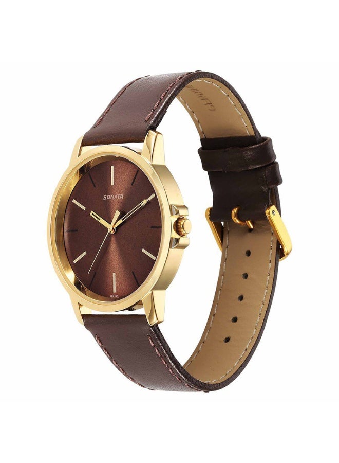 Sonata Traditional Essentials 77083YL05 Men’s Watch – Brown Dial, Brown Leather Strap, Quartz Movement - Image 2
