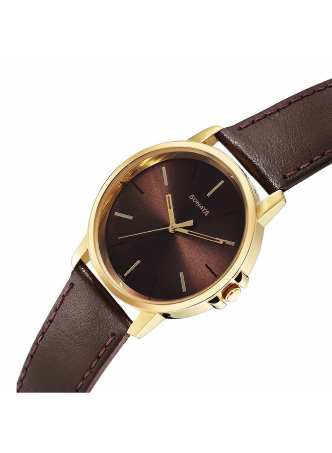 Sonata Traditional Essentials 77083YL05 Men’s Watch – Brown Dial, Brown Leather Strap, Quartz Movement - Image 3