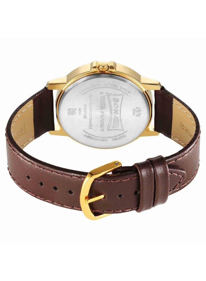 Sonata Traditional Essentials 77083YL05 Men’s Watch – Brown Dial, Brown Leather Strap, Quartz Movement - Image 4