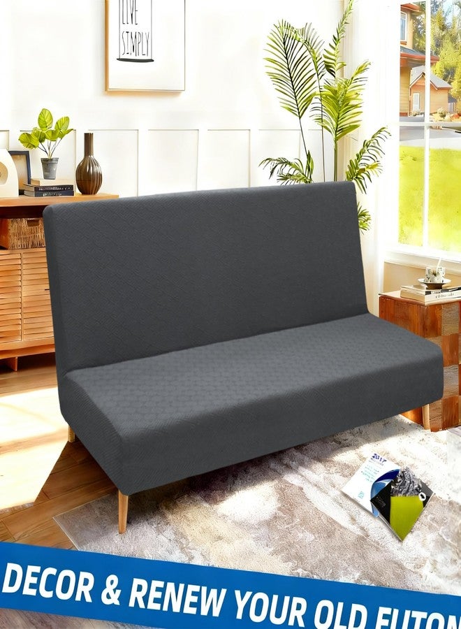 XINEAGE 2025 New Futon Cover Full Size Stretch Armless Sofa Bed Cover Anti-Slip Furniture Protector Without Armrests Futon Slipcover with Elastic Bottom (67"-82", Dark Gray) - Image 2