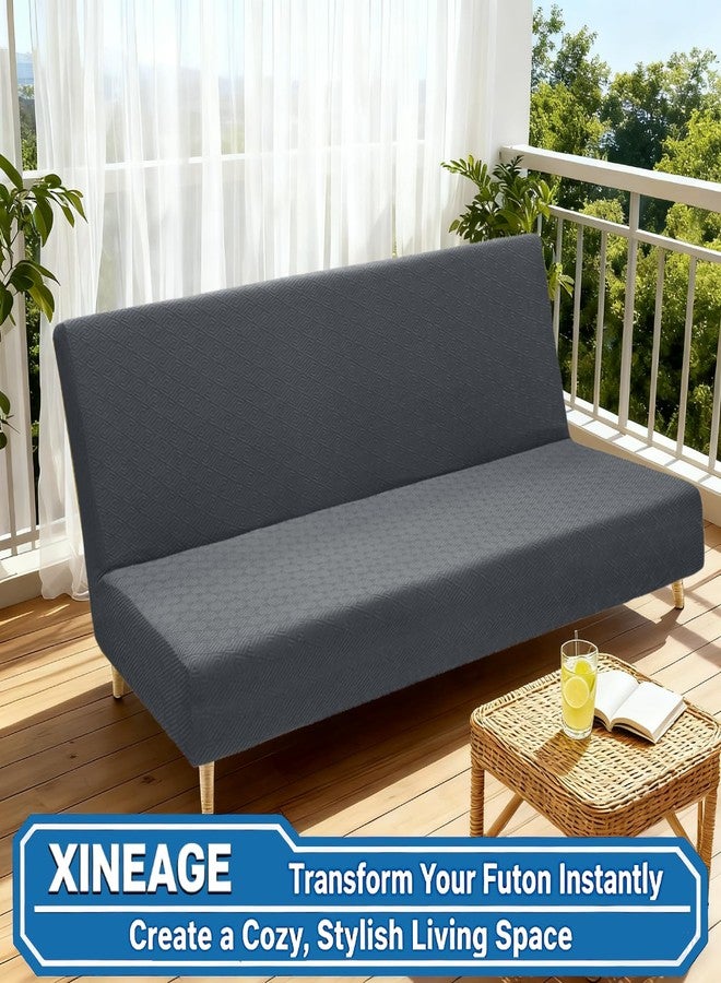 XINEAGE 2025 New Futon Cover Full Size Stretch Armless Sofa Bed Cover Anti-Slip Furniture Protector Without Armrests Futon Slipcover with Elastic Bottom (67"-82", Dark Gray) - Image 4