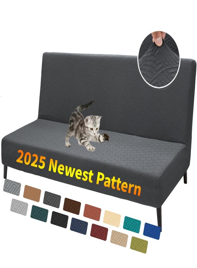 XINEAGE 2025 New Futon Cover Full Size Stretch Armless Sofa Bed Cover Anti-Slip Furniture Protector Without Armrests Futon Slipcover with Elastic Bottom (67"-82", Dark Gray) - Image 1