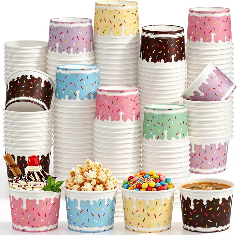 Aodaer 300 Pack Ice Cream Cups 8oz Sprinkles Paper Ice Cream Bowls 6 Color Disposable Snack Bowls Party Supplies Treat Cups for Sundae, Frozen Yogurt, Dessert - Image 1