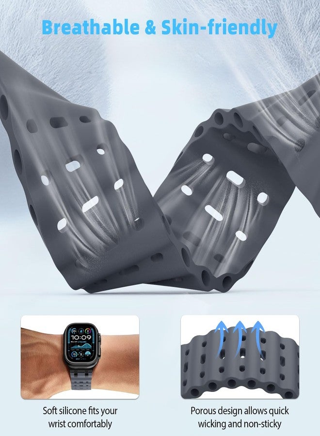 MoKo Ocean Band Compatible with Apple Watch Ultra 3/2/1 49mm, Upgraded Silicone Sports Bands 46mm 45mm 44mm for Men Women, Series 11/10/9/8/7/6/5 SE3/2/1 Breathable Strap with Metal Connector,Sr/ABlue - Image 3