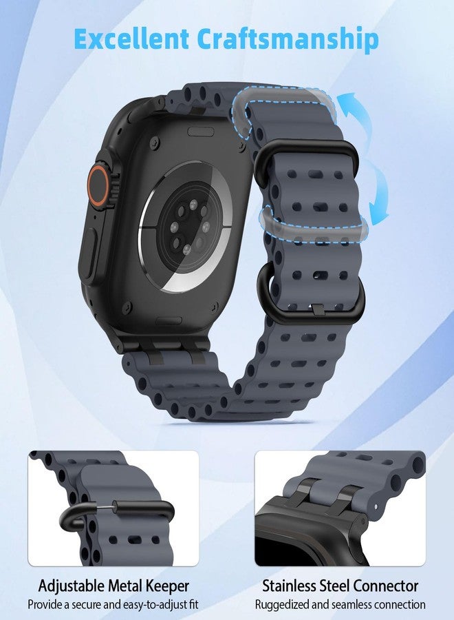 MoKo Ocean Band Compatible with Apple Watch Ultra 3/2/1 49mm, Upgraded Silicone Sports Bands 46mm 45mm 44mm for Men Women, Series 11/10/9/8/7/6/5 SE3/2/1 Breathable Strap with Metal Connector,Sr/ABlue - Image 4