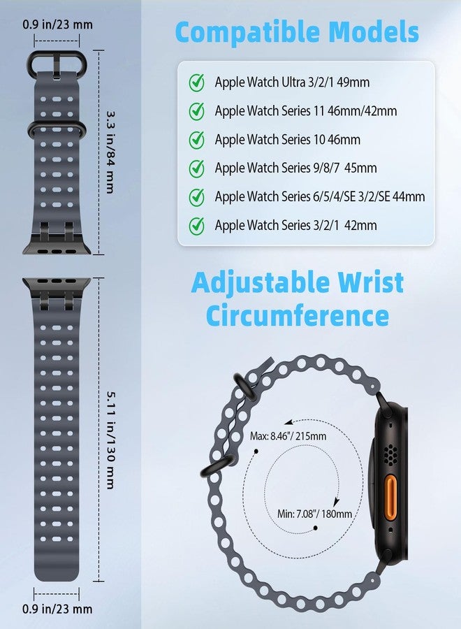MoKo Ocean Band Compatible with Apple Watch Ultra 3/2/1 49mm, Upgraded Silicone Sports Bands 46mm 45mm 44mm for Men Women, Series 11/10/9/8/7/6/5 SE3/2/1 Breathable Strap with Metal Connector,Sr/ABlue - Image 2