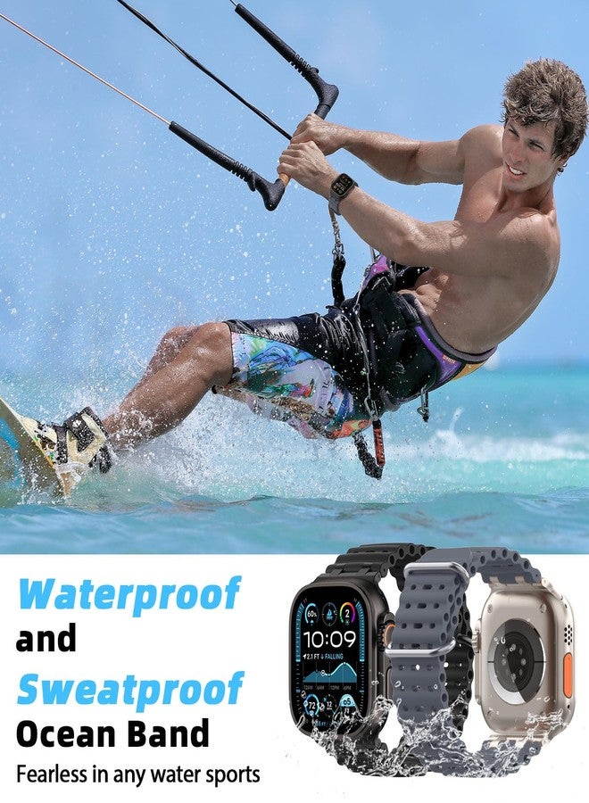 MoKo Ocean Band Compatible with Apple Watch Ultra 3/2/1 49mm, Upgraded Silicone Sports Bands 46mm 45mm 44mm for Men Women, Series 11/10/9/8/7/6/5 SE3/2/1 Breathable Strap with Metal Connector,Sr/ABlue - Image 5