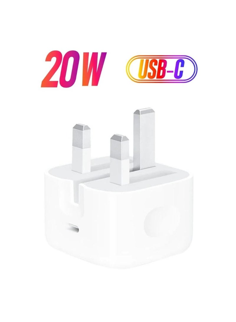 محول طاقة سريع 20 وات بمنفذ USB-C – قابس ثلاثي | شحن فائق السرعة – لون أبيض أنيق - Image 1
