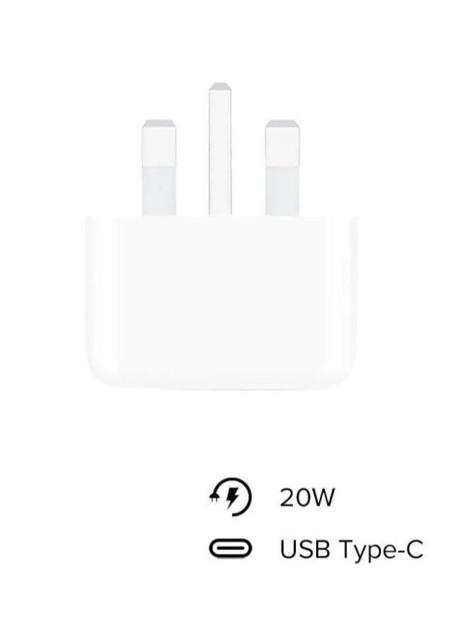 محول طاقة سريع 20 وات بمنفذ USB-C – قابس ثلاثي | شحن فائق السرعة – لون أبيض أنيق - Image 3