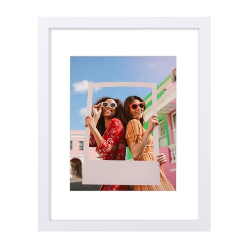 Vittanly 11x14 Picture Frame Engineered Wood with Shatter Resistant Plexiglass Display Pictures 8x10 with Mat or 11x14 without Mat Photo Frame for Wall or Table Top Display White 1 Pack