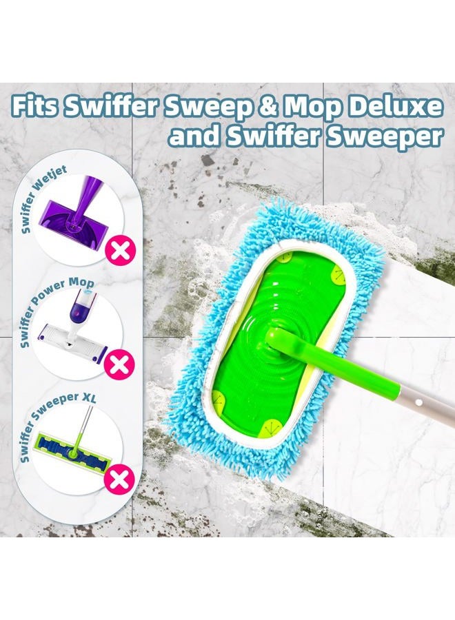 LOVECO Reusable Mop Pads Compatible with Swiffer Sweeper Mop, Washable Wet Pads Refill & Chenille Dry Sweeping Cloths, Microfiber Mop Pads for Use on All Sealed Floors - Wood, Laminate, Stone & Tile (6 Blue) - Image 2