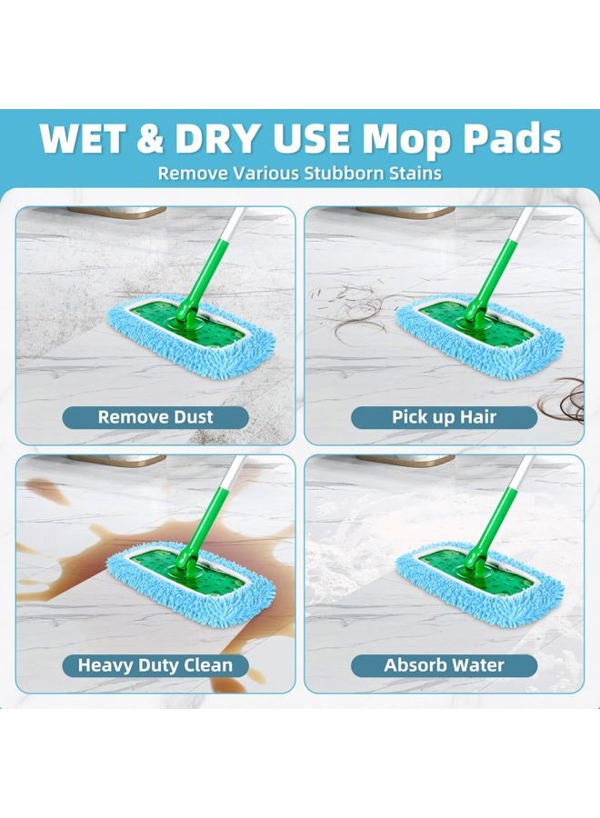 LOVECO Reusable Mop Pads Compatible with Swiffer Sweeper Mop, Washable Wet Pads Refill & Chenille Dry Sweeping Cloths, Microfiber Mop Pads for Use on All Sealed Floors - Wood, Laminate, Stone & Tile (6 Blue) - Image 5