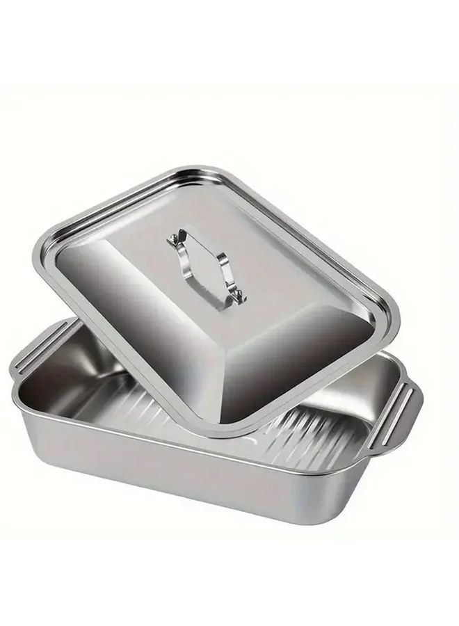 Stainless Steel Baking Pan With Lid 2pcs Set 1 Tray 1 Lid Multipurpose Bakeware - Image 4
